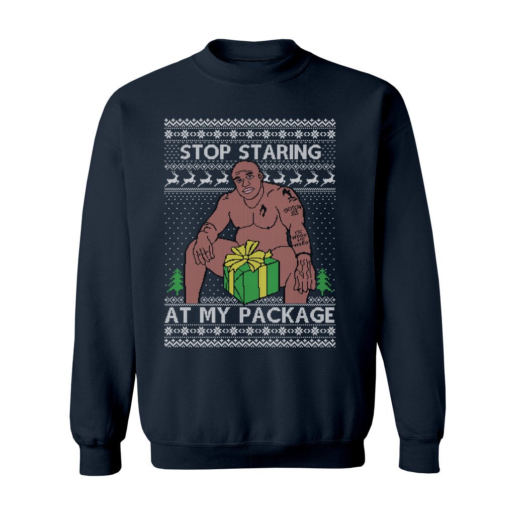 Stop Staring At My Package Barry Wood Women's Ugly Sweater - Image 5