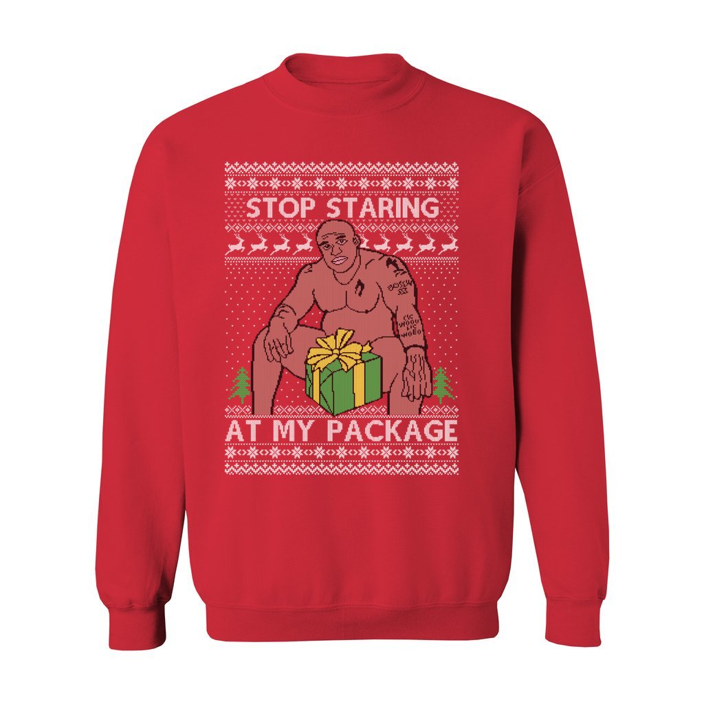 Stop Staring At My Package Barry Wood Women's Ugly Sweater - Image 2