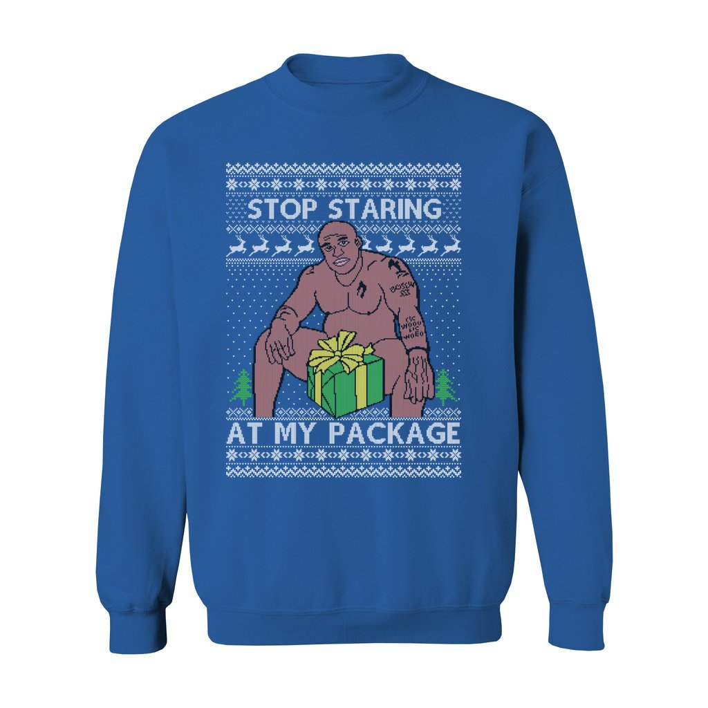 Stop Staring At My Package Barry Wood Women's Ugly Sweater - Image 3