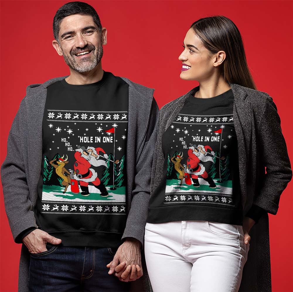 Hole In One Santa Ugly Christmas Sweater For Couples