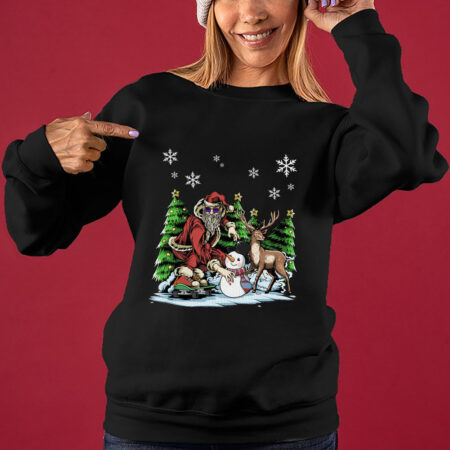 Funny Santa Skateboarding Christmas Sweater Women