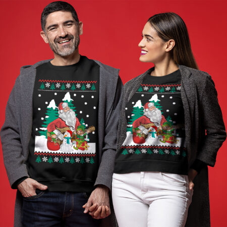 Guitar Santa & Elf Ugly Sweater
