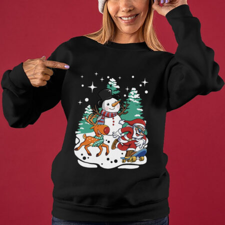 Skateboarding Santa And Reindeer Women's Ugly Sweater