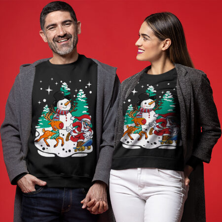 Skateboarding Santa And Reindeer Ugly Sweater