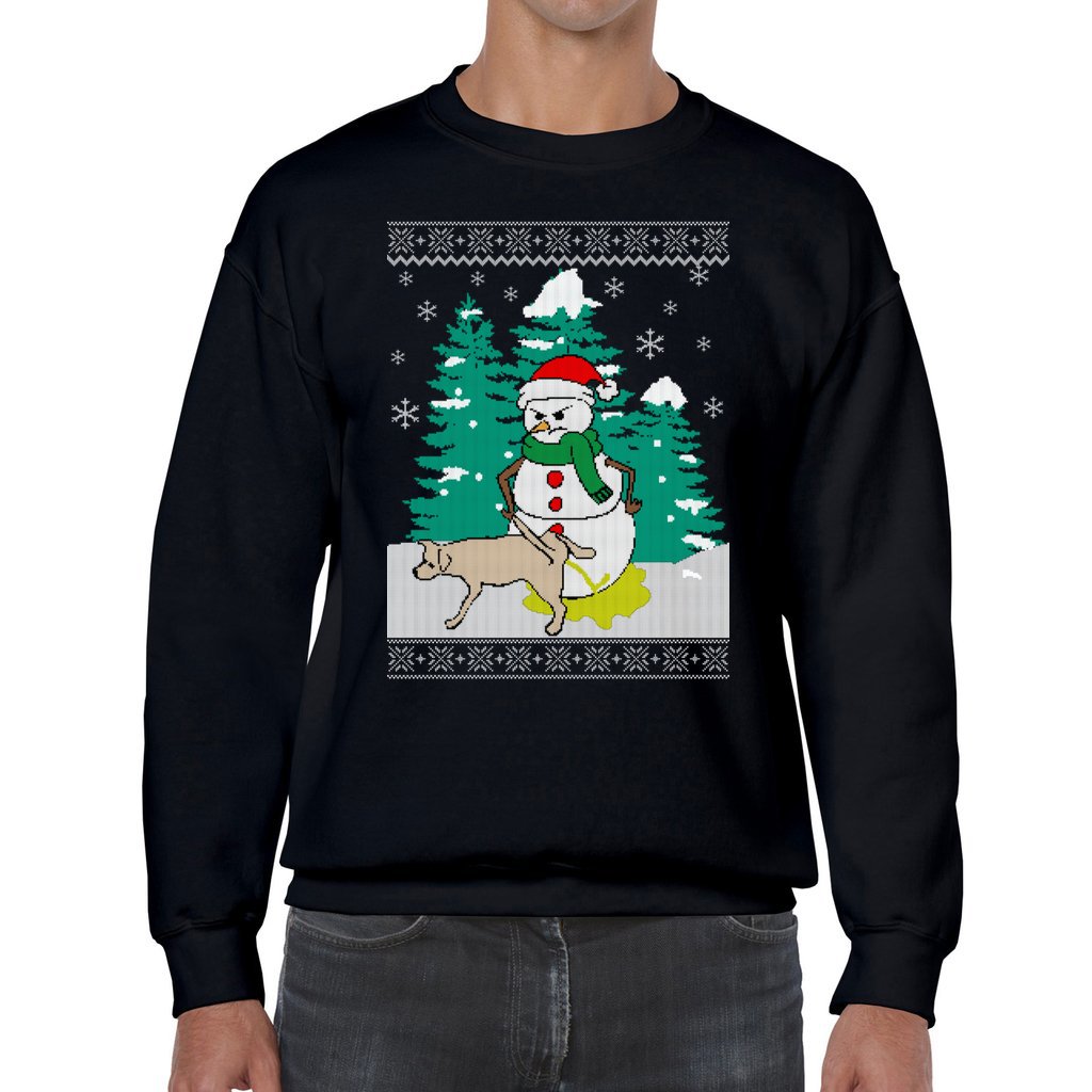 Snowman With Naughty Dog Men's Ugly Sweater